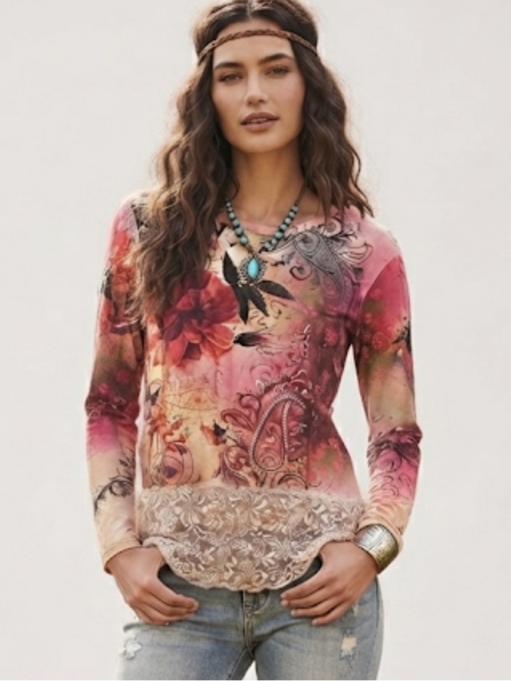 Vintage Bleu Clair floral graphic top